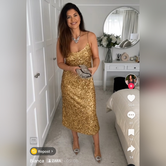 ZARA $119 LIMITED EDITION GOLD SEQUIN SLIP DRESS S,M,L NWT - Picture 1 of 11